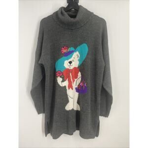 Vintage Image Knit Sweater Women’s Small Bear Embroidered Floral Victiorian 980